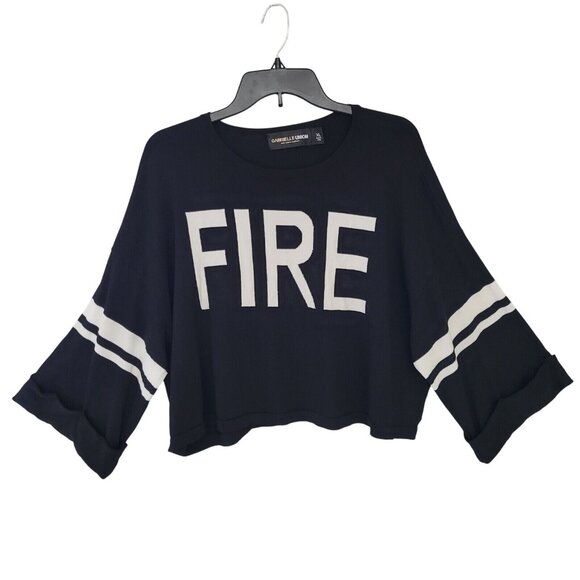 New York & Company Gabrielle Union FIRE Crop Top Womens Size XL Black White Logo - Picture 5 of 8